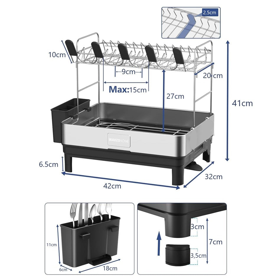 Escurridor De Platos Inoxidable De 2 Niveles Organizador De Cocina