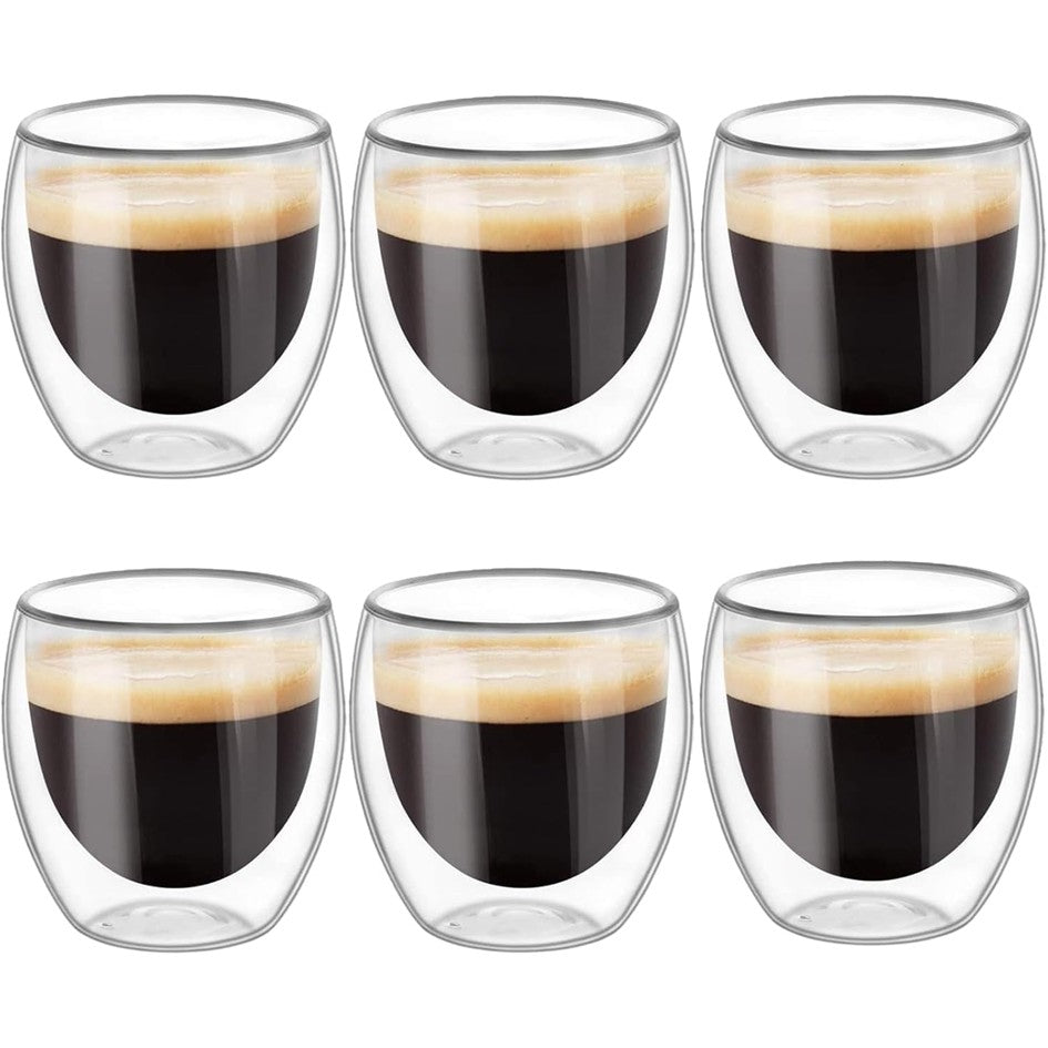 Set 6 Tazas Espresso Doble Pared 80ml Frio Caliente Sin Asa