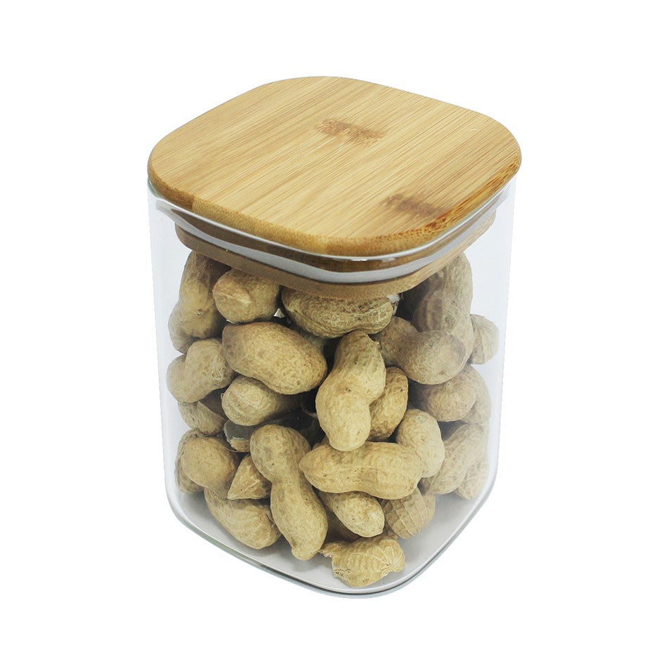 Tarro de Almacenamiento Hermético Recipiente de Vidrio Tapa de Bambú Contenedor de Alimentos 900ml