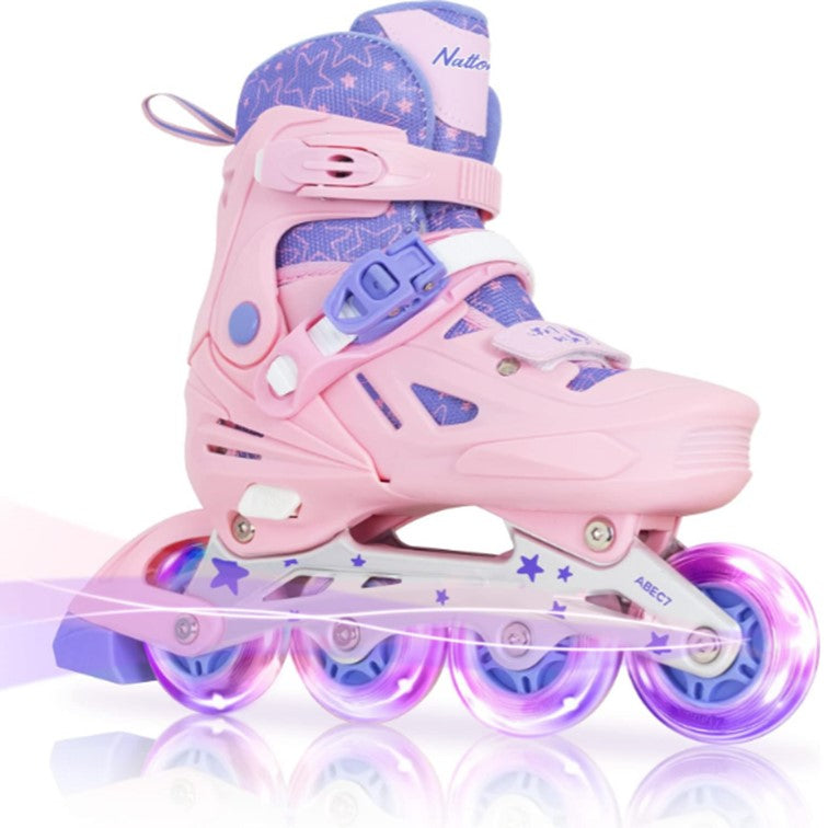 Patines en Línea para Niñas con Ruedas Iluminadas + Kit de Proteccion Casco Rodilleras Coderas