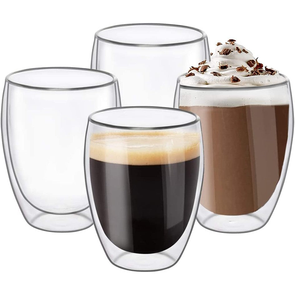 Set 4 Tazas Espresso Doble Pared 250ml Frio Caliente Sin Asa