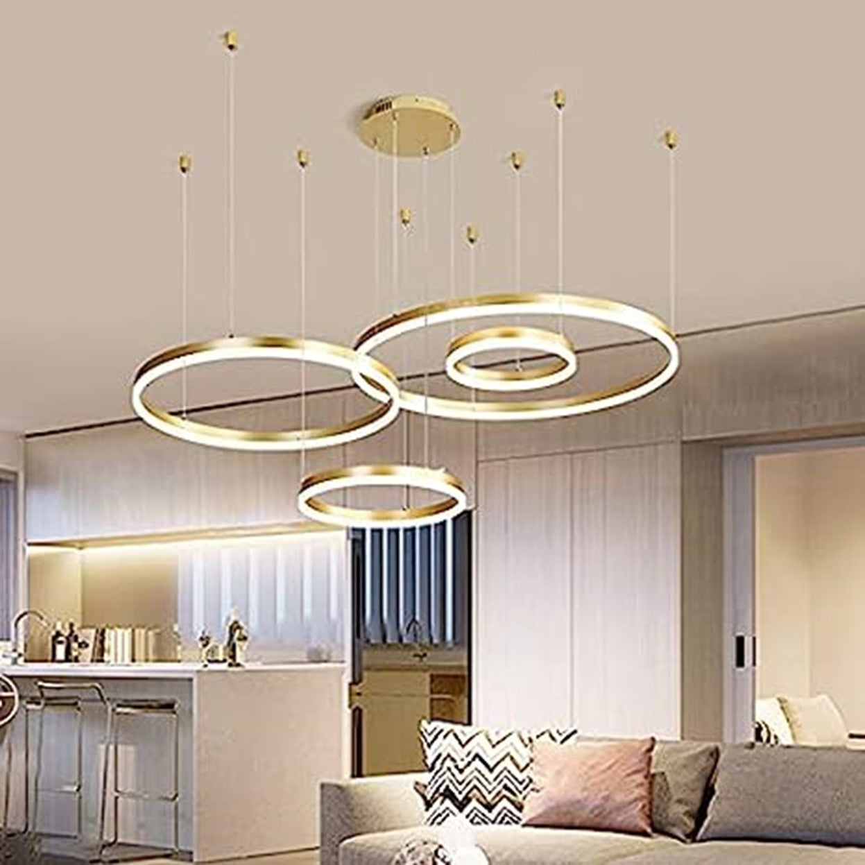 Lampara Colgante Diseño de Aro Luces De Decoracion 4 Anilos LED
