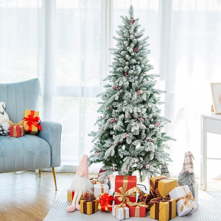 Adorno Árbol Pino Nevado Cerezas Decoración Navidad 2.10mts