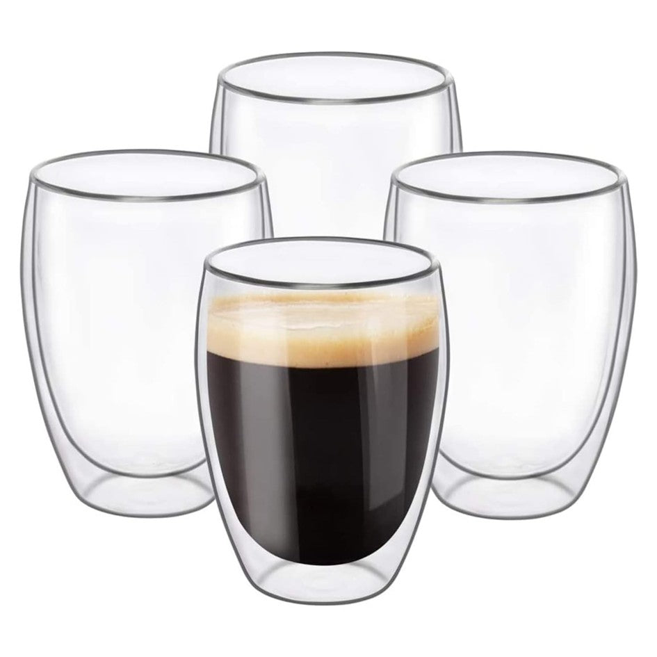 Set 4 Tazas Espresso Doble Pared 350ml Frio Caliente Sin Asa