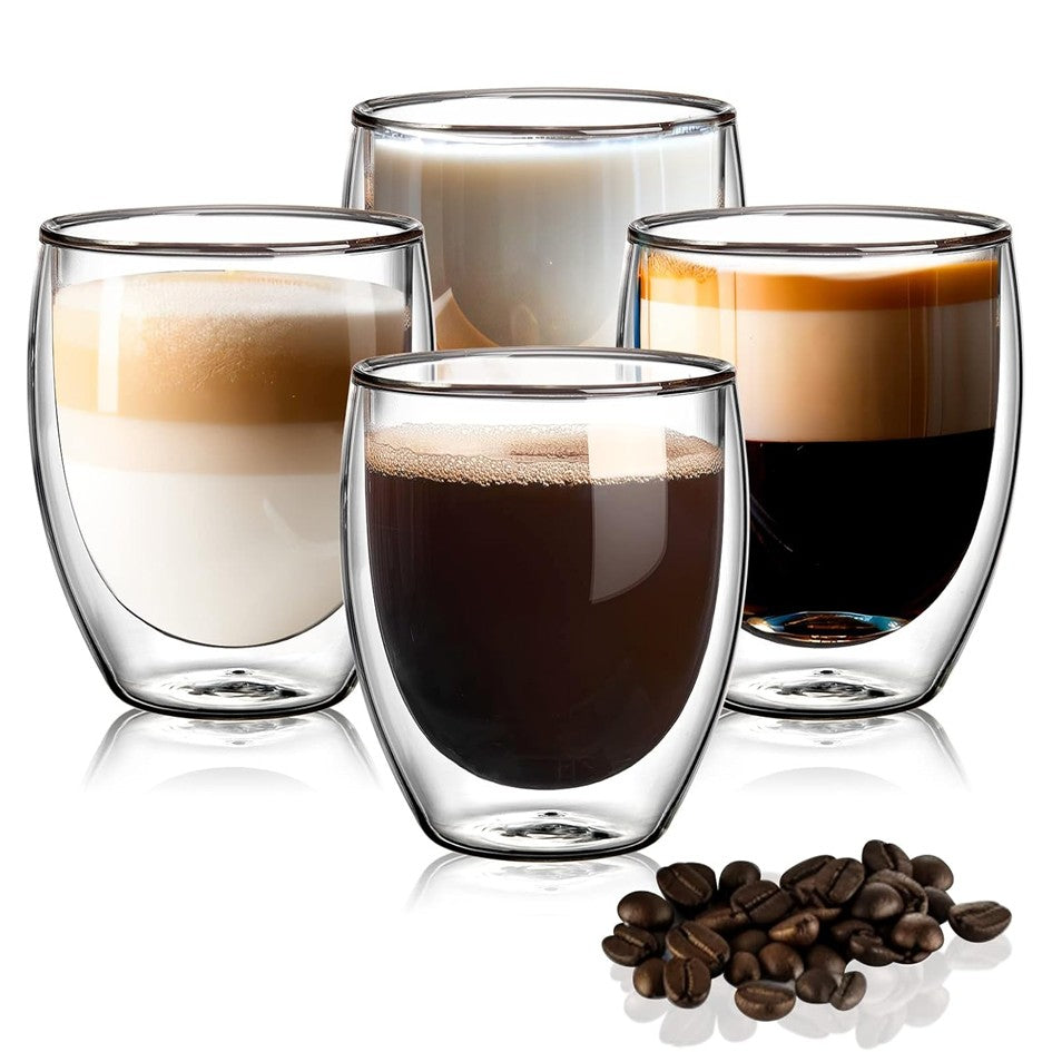 Set 4 Tazas Espresso Doble Pared 250ml Frio Caliente Sin Asa