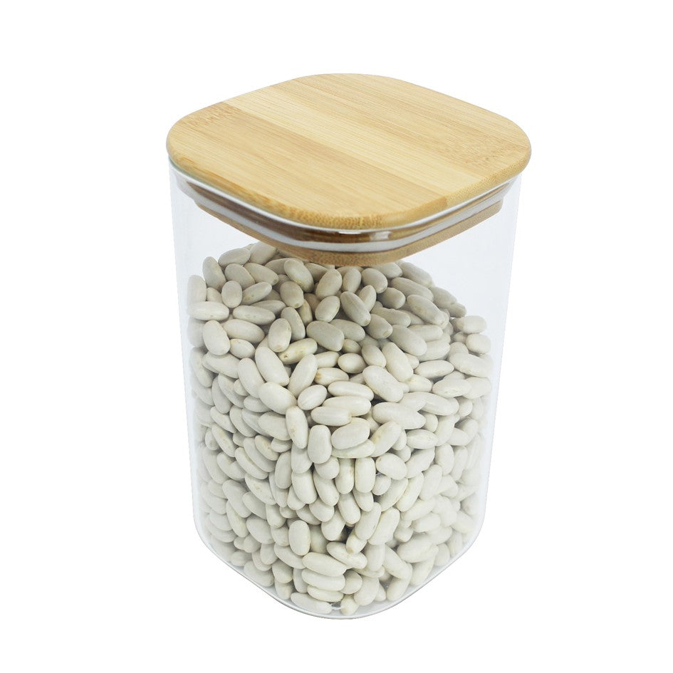 Tarro de Almacenamiento Hermético Recipiente de Vidrio Tapa de Bambú Contenedor de Alimentos 1500ml