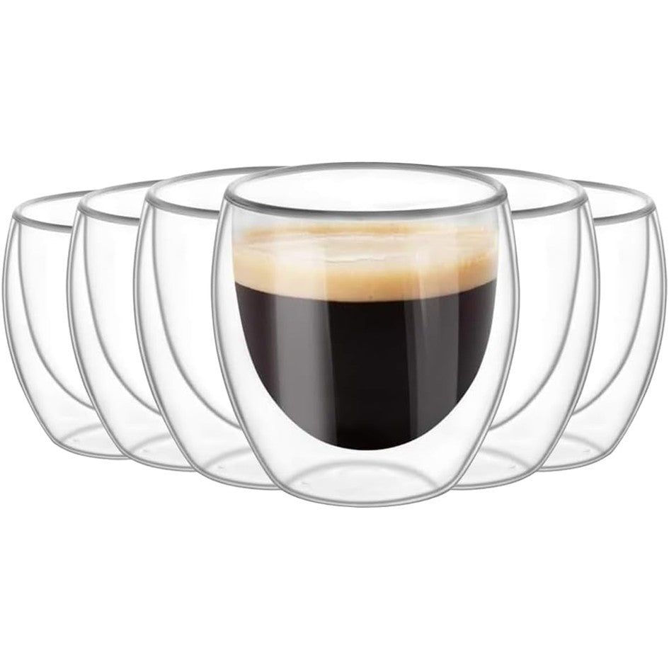 Set 6 Tazas Espresso Doble Pared 80ml Frio Caliente Sin Asa