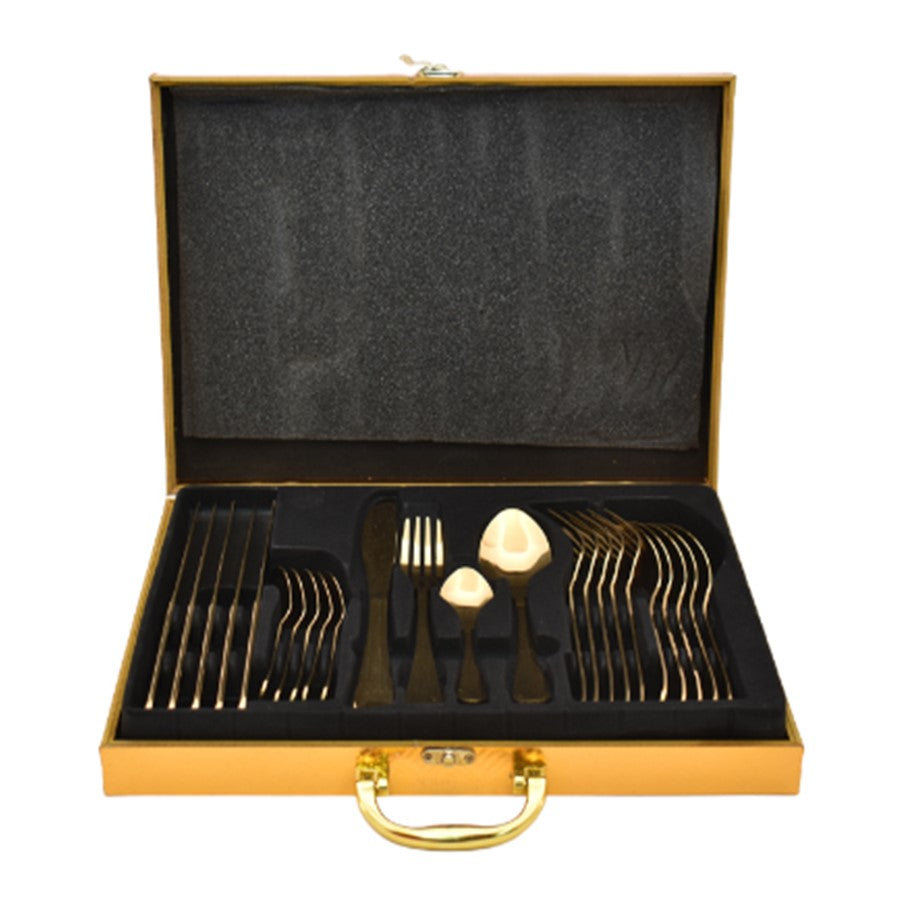 Set de Cubiertos de Lujo 24 pcs Acero Juego de Cubiertos Dorados con Maletin