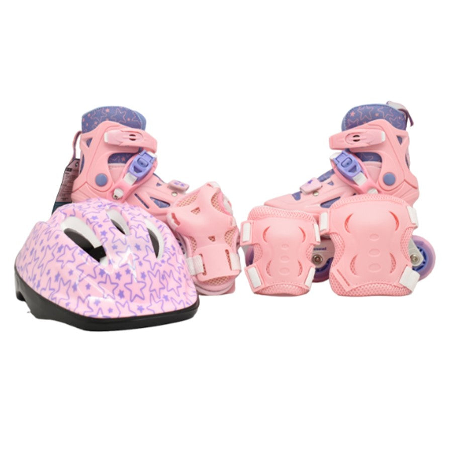 Patines en Línea para Niñas con Ruedas Iluminadas + Kit de Proteccion Casco Rodilleras Coderas