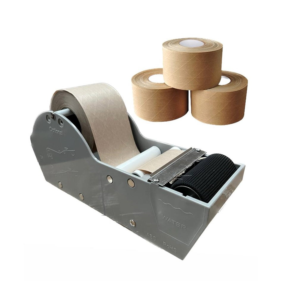Kit de Embalaje Dispensador de Cinta de Papel kraft Reforzada + 3 Rollos de Cinta