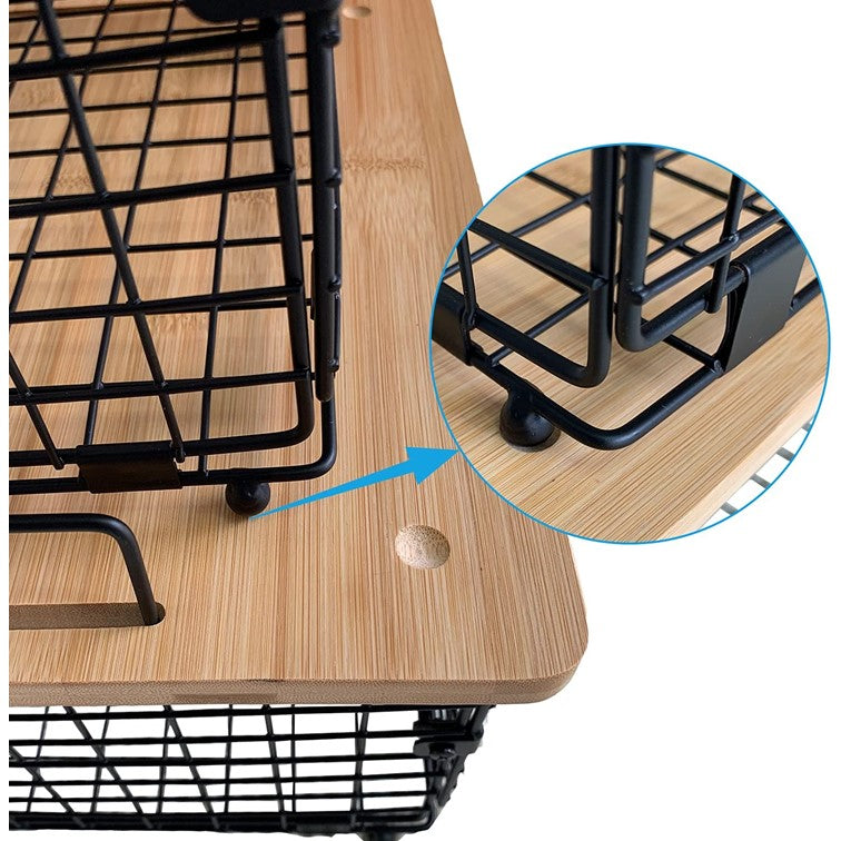 Set de 2 Cestas Organizador con Tapa de Bambú Almacenamiento para Frutas y Verduras