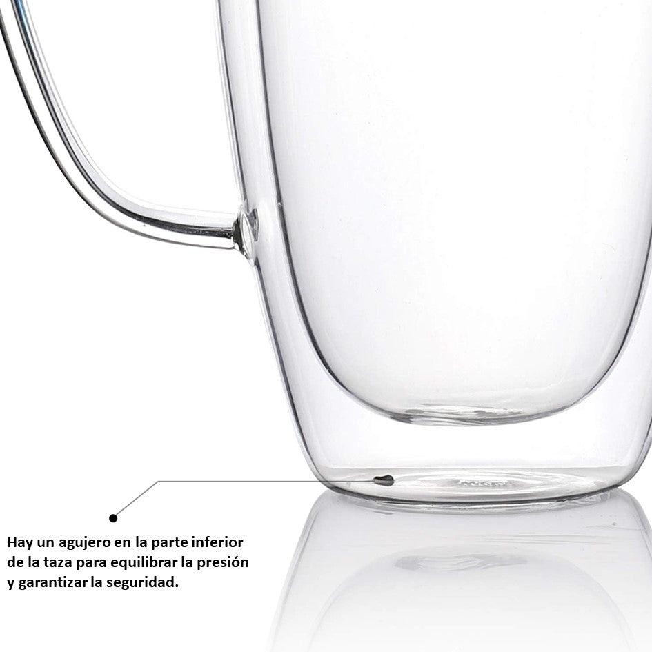 Set de 4 Tazas de Café Mug Vidrio de Doble Pared con Asa Meway