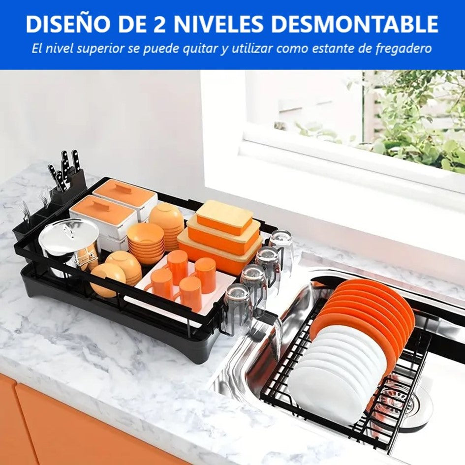 Escurridor De Platos 2 Niveles Secador Desmontable Loza Inoxidable Rack
