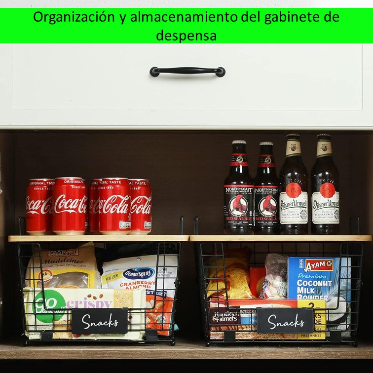 Set de 2 Cestas Organizador con Tapa de Bambú Almacenamiento para Frutas y Verduras