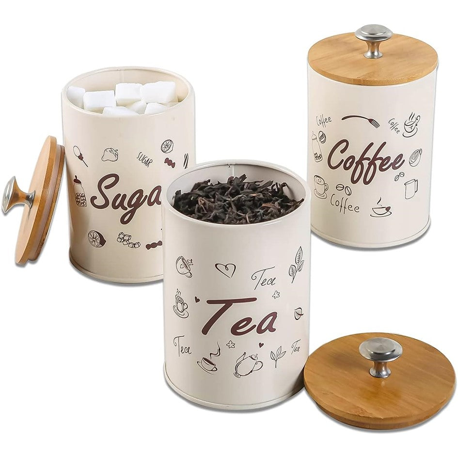 Set de 3 Recipientes de Cocina Vintage para Café Té y Azúcar