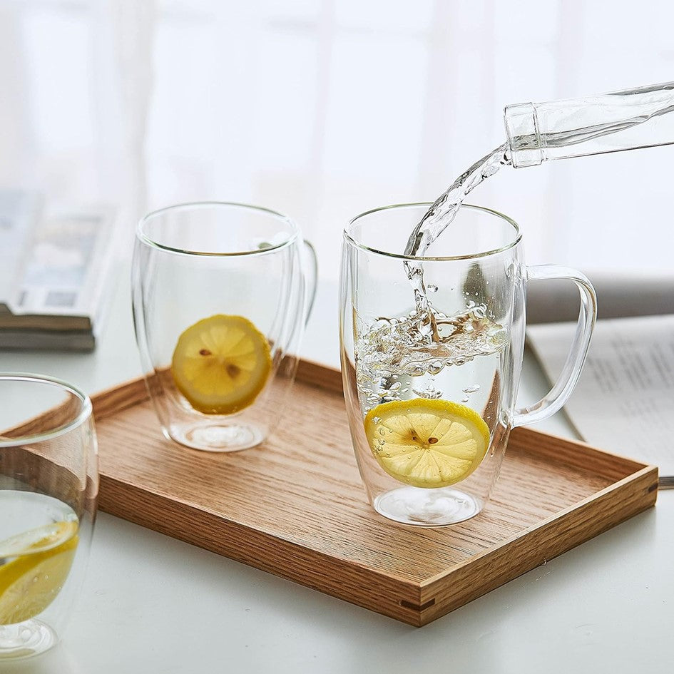 Set de 4 Tazas de Café Mug Vidrio de Doble Pared con Asa Meway