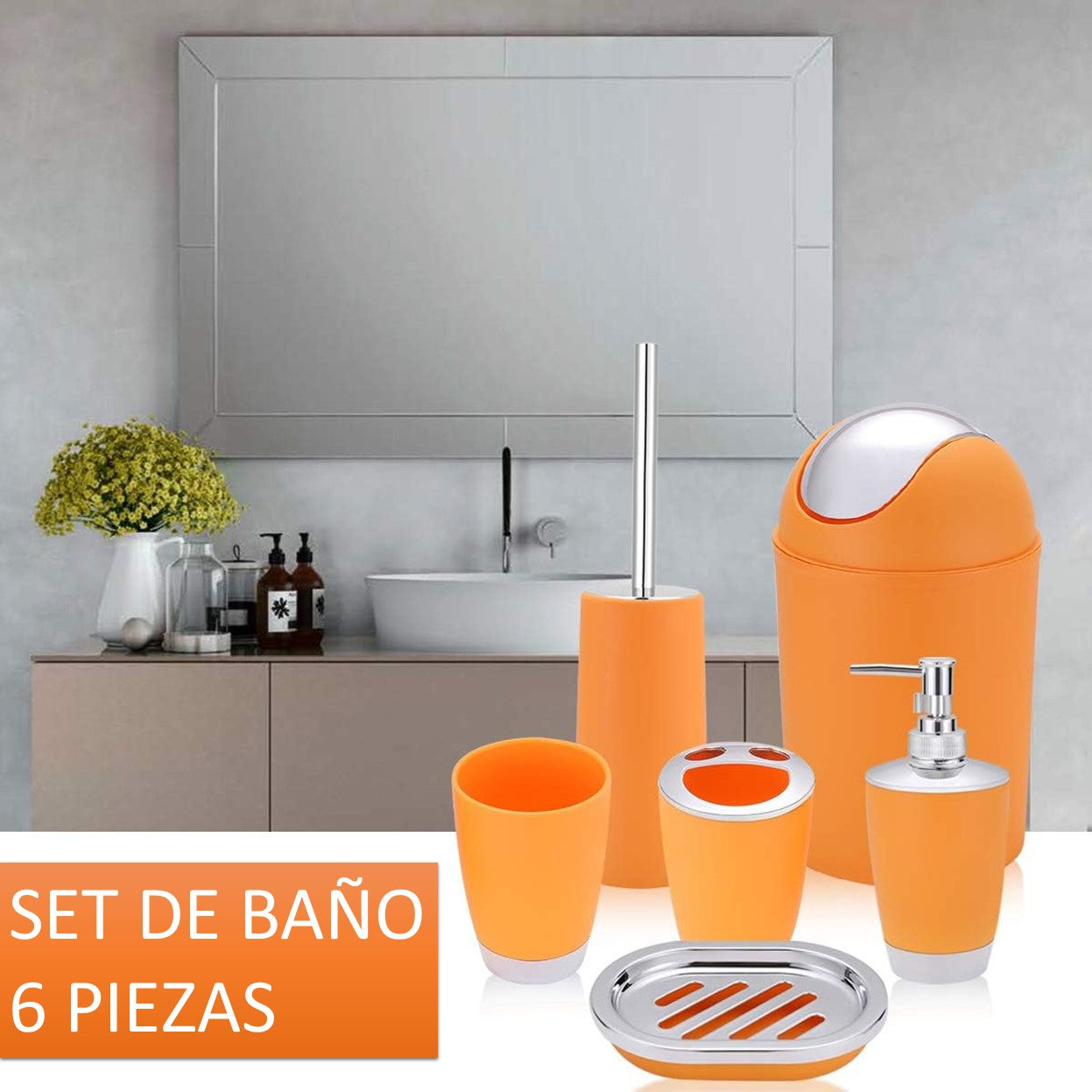 Juego de Accesorios Para Baño 6 Piezas Set Jabonera Cepillo Inodoro