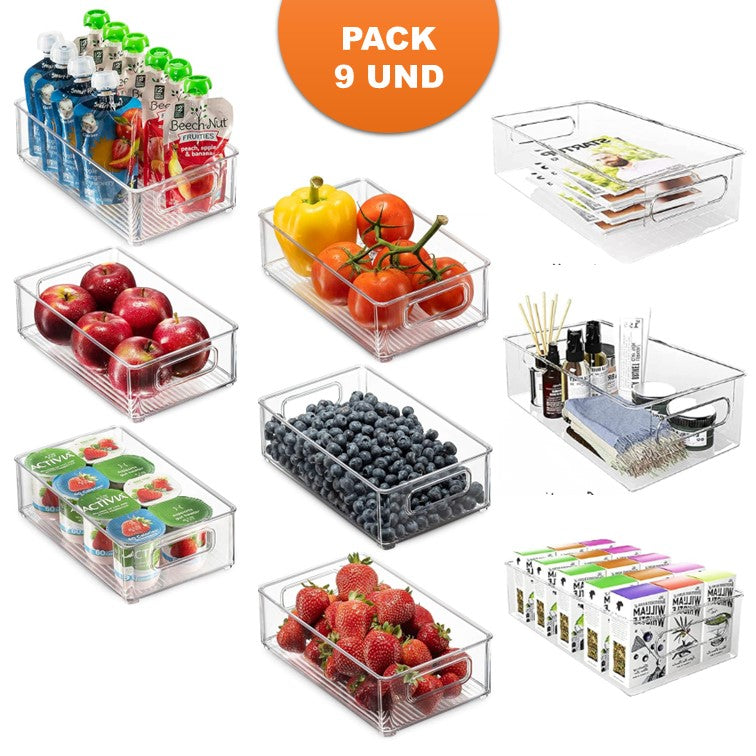Pack 9 Organizador Para Refrigerador Con Tapa 9 Pieza Bandeja Never