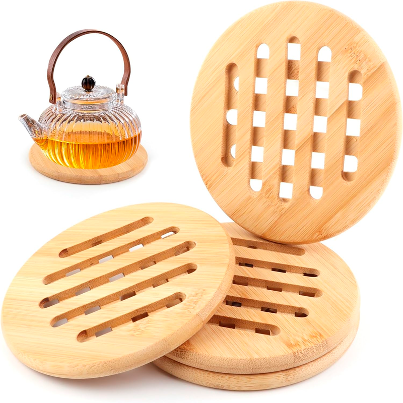 Posavasos de Bambú Resistentes Calor Soportes Ollas Calientes Antideslizante Redondo