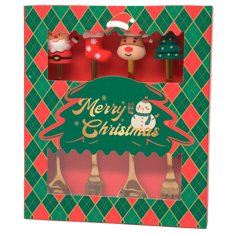 Set 4 Cubiertos Navideños Cuchara Y Tenedor Decoración Mesa Surtido