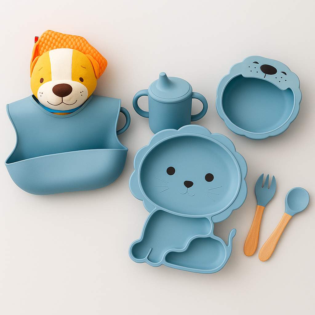 Set De Alimentación Silicona Dividida Con Ventosa Bebés 6pcs Azul Petróleo
