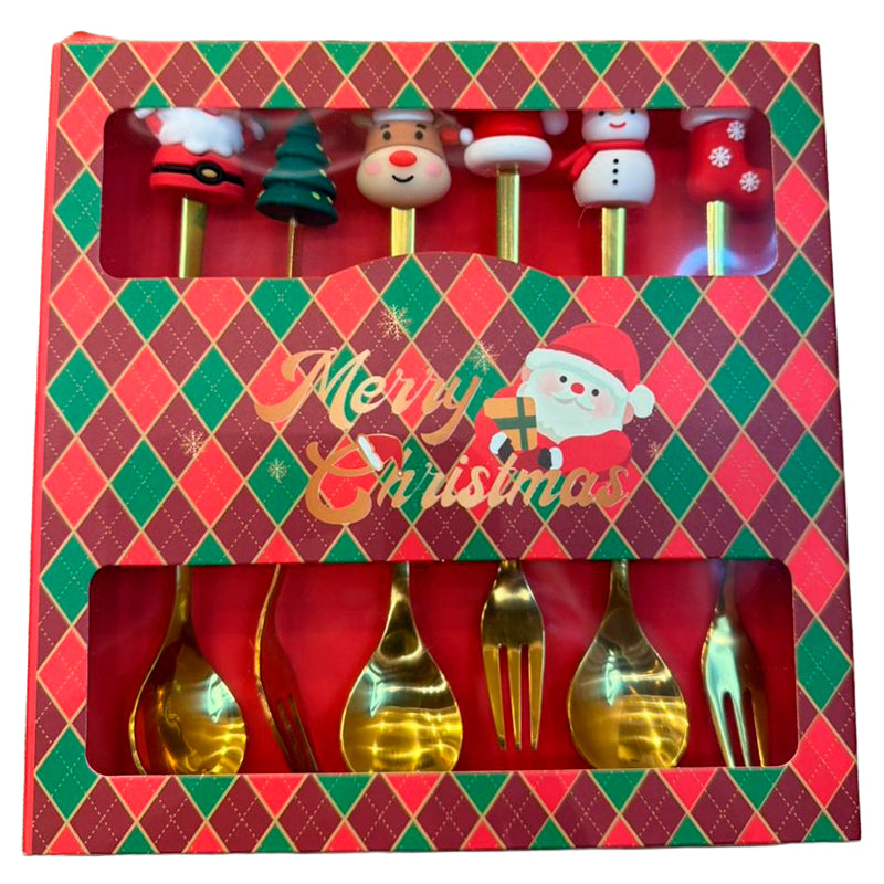 Decoración Navideña Set 6 Cubiertos Mesa Cuchara Y Tenedor Surtido
