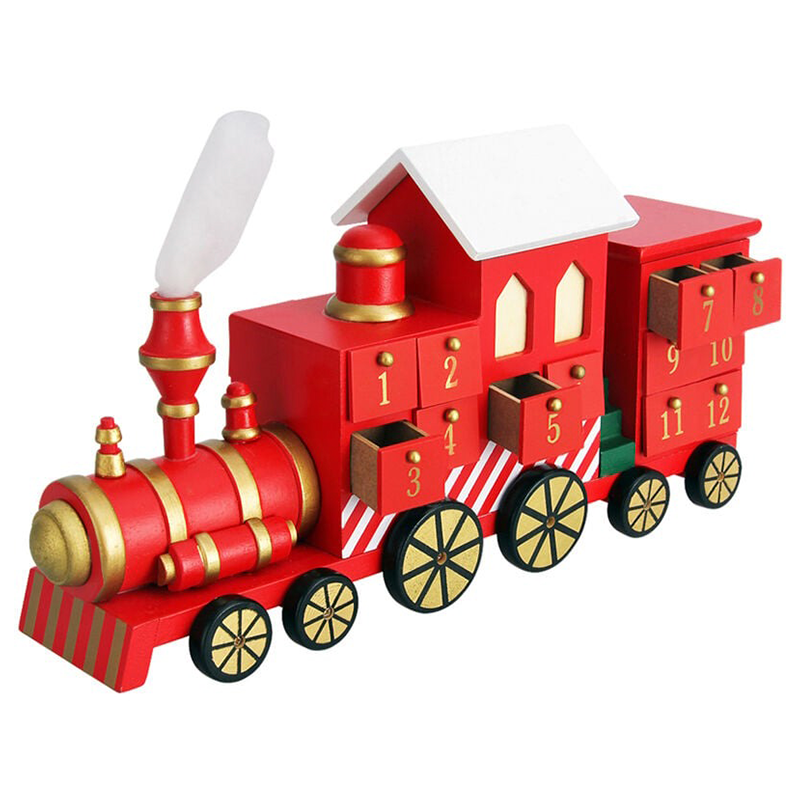 Calendario De Adviento De Tren De Madera Navidad 24 Cajones Rojo
