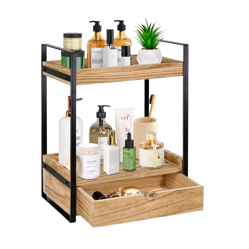 Organizador de Baño Cocina 2 Niveles con Cajon para Encimera Hogar Madera