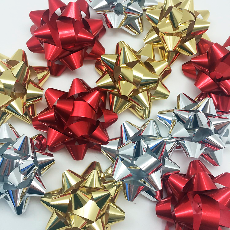 Pack 9 Lazos Decorativos Para Regalos De Navidad 6,2cm Rojo-dorado-plata