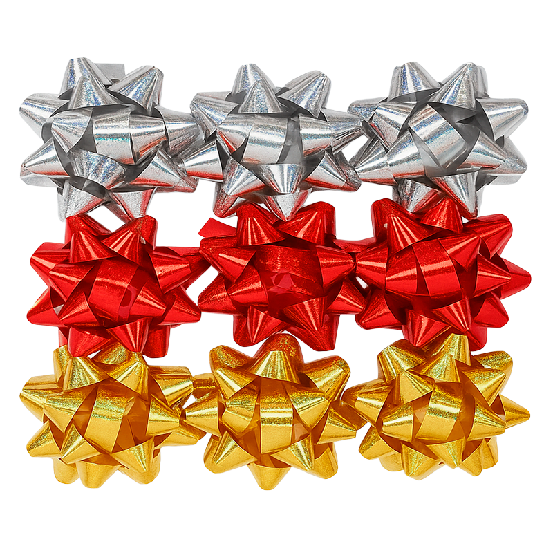 Pack 9 Lazos Decorativos Para Regalos De Navidad 6,2cm Rojo-dorado-plata