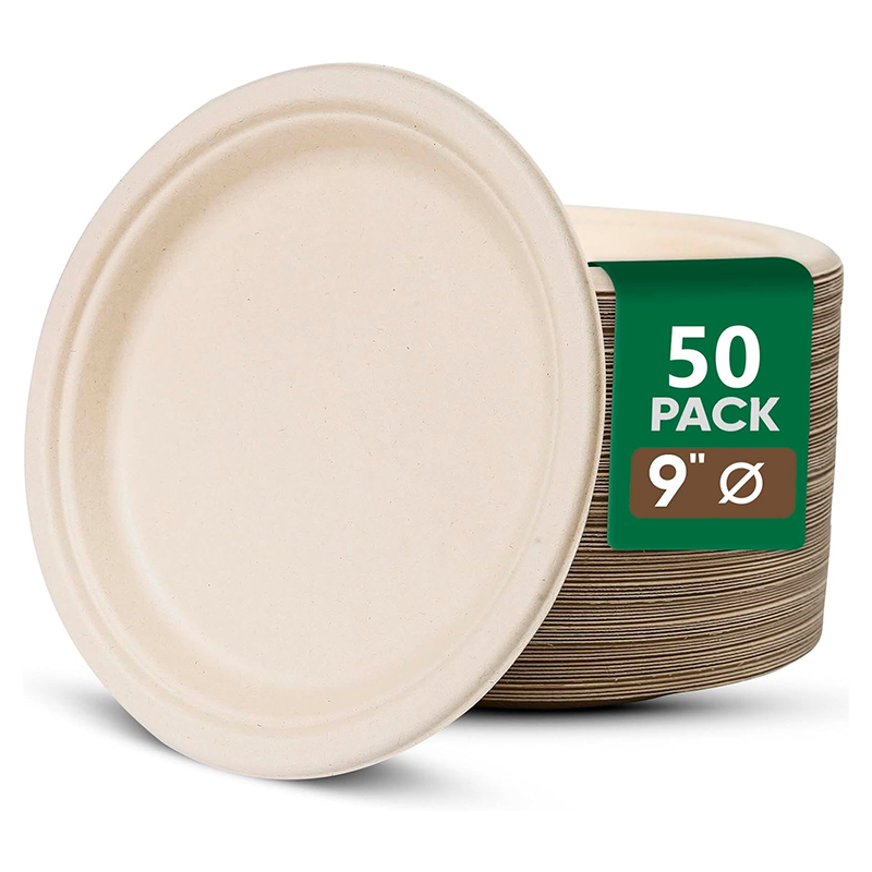 50 Platos Desechables De Papel Compostables Biodegradables Blanco