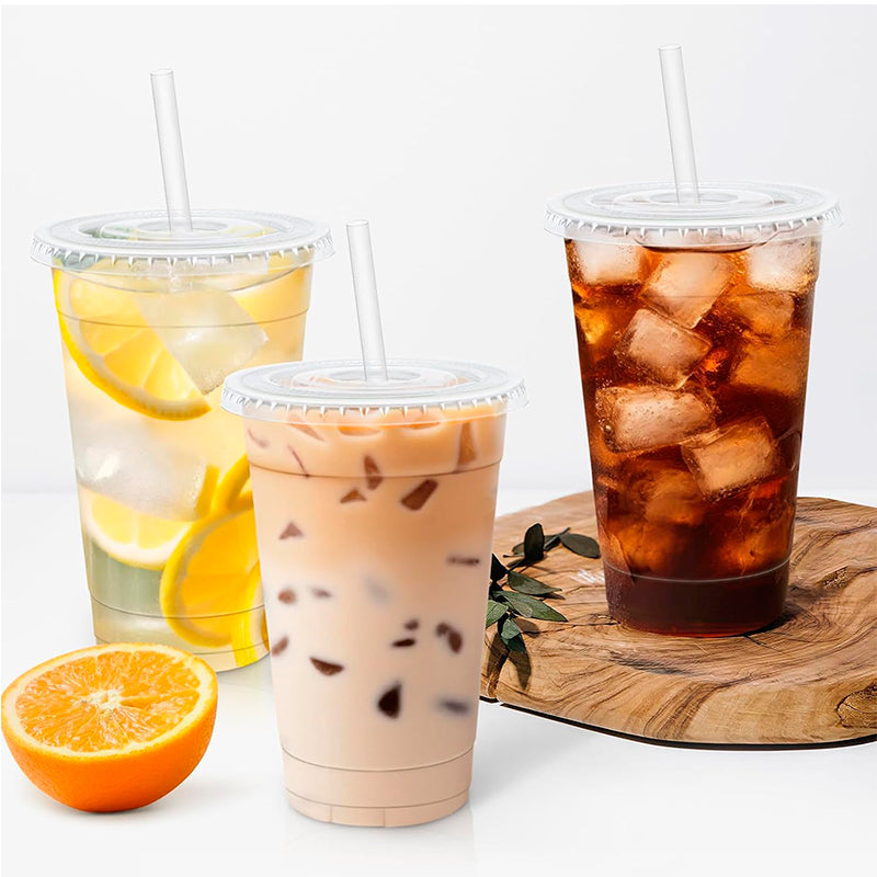 50 Vasos Desechable Plástico Con Tapa Y Bombillas 24 Onzas Transparente