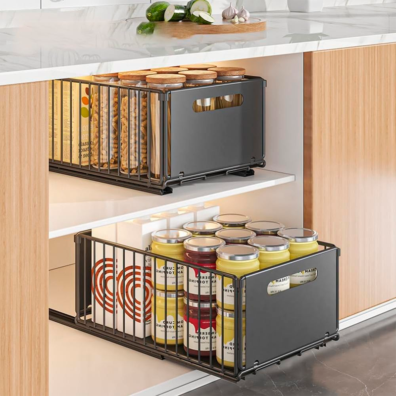 Set 2 Organizador Cocina Bajo Mesada Canasto Extraible Acero Inox