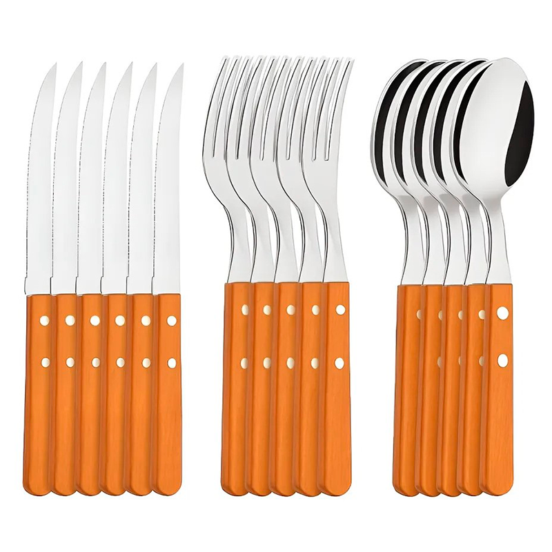 Set De Cubiertos Para Asado 18pieza Cuchilleria Mango Madera Madera