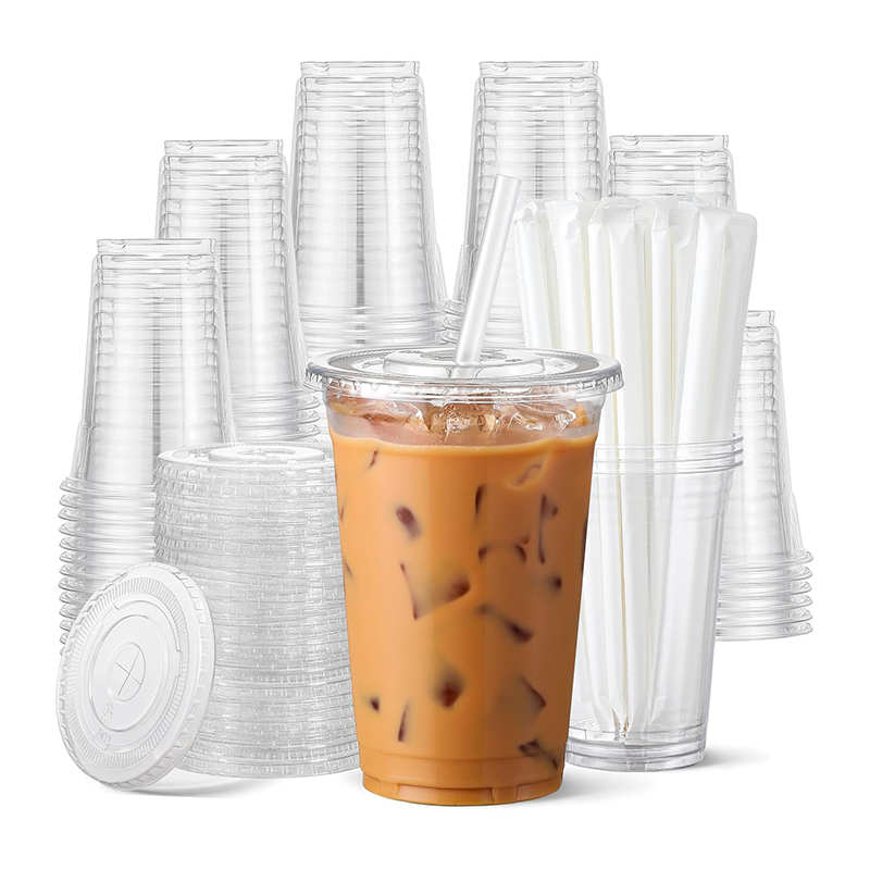 50 Vasos Desechable Plástico Con Tapa Y Bombillas 16 Onzas Transparente