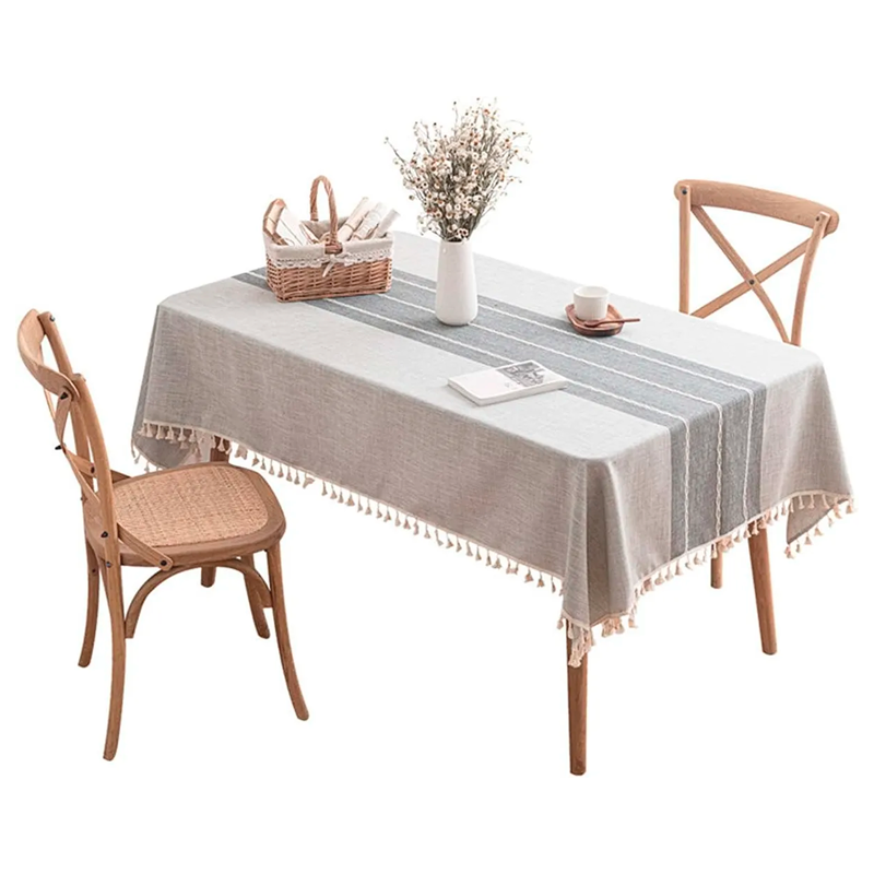 Mantel Rectangular Mantel De Mesa Borla Algodón 100x160cm Gris Rayas