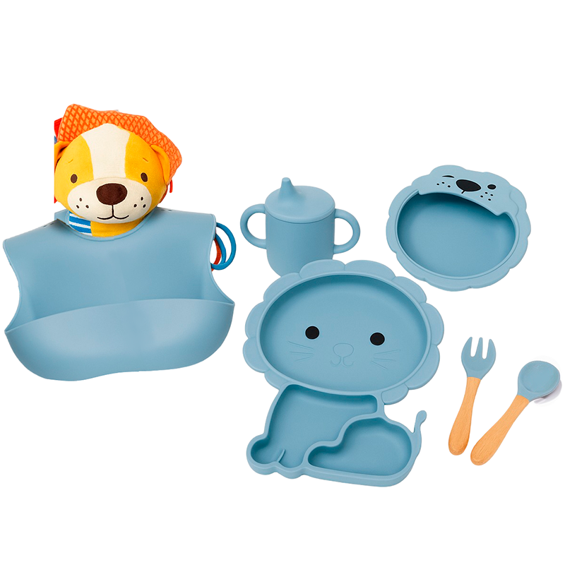 Set De Alimentación Silicona Dividida Con Ventosa Bebés 6pcs Azul Petróleo