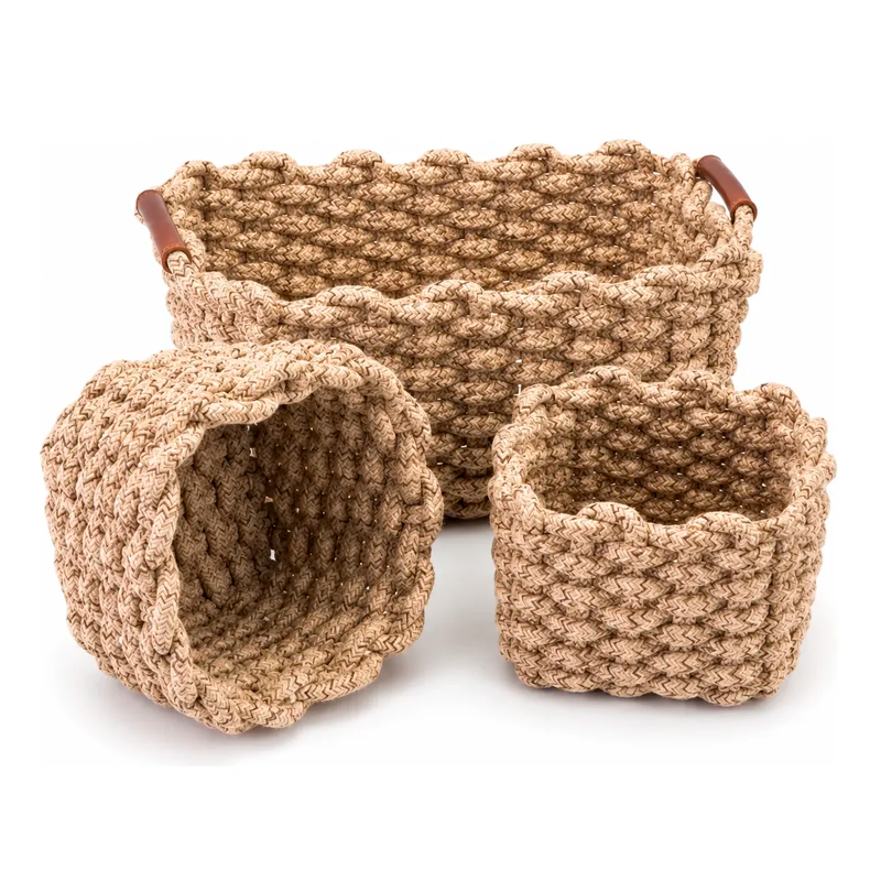 Set 3 Canastas Tejidas Decorativas Con Asas