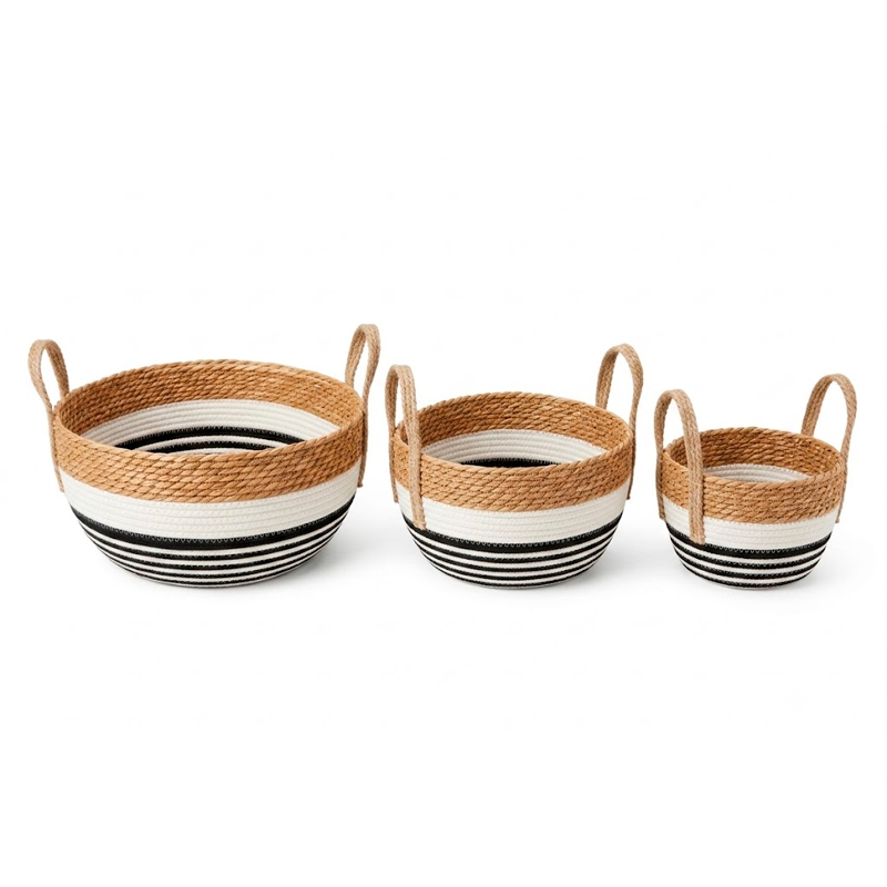 Set de 3 Canastos Organizadores de Fibras Naturales y Cuerda de Algodón Estilo Rústico Moderno