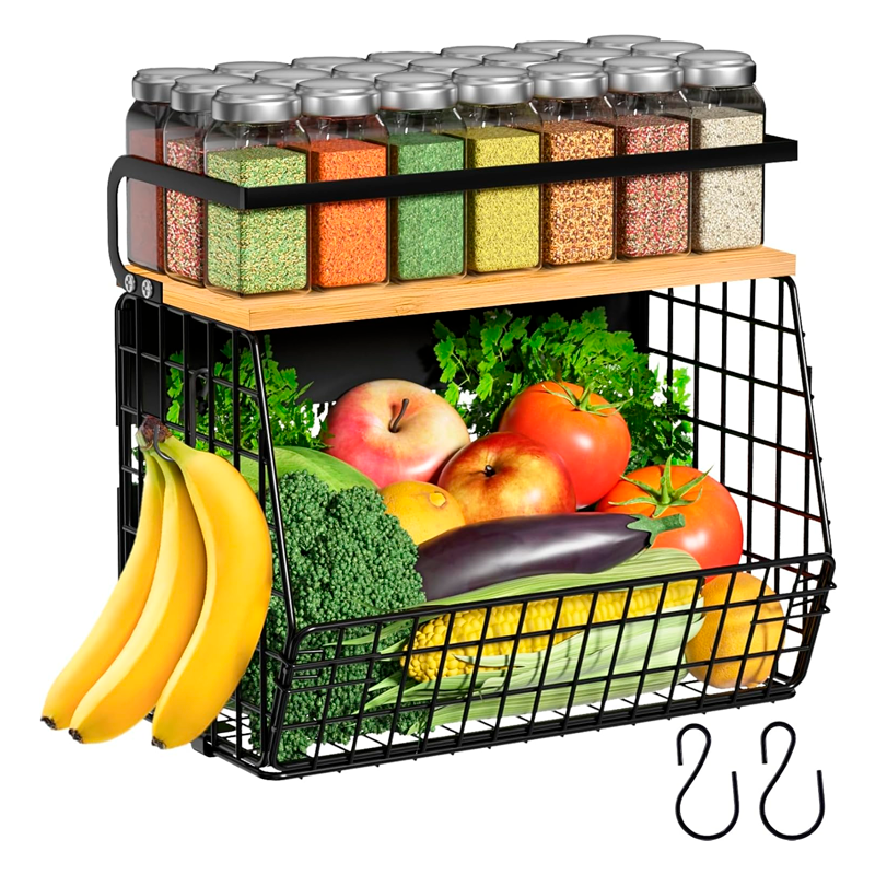 Canasto Para Frutas Frutero Magnetico Hogar Verdulero Cocina Negro