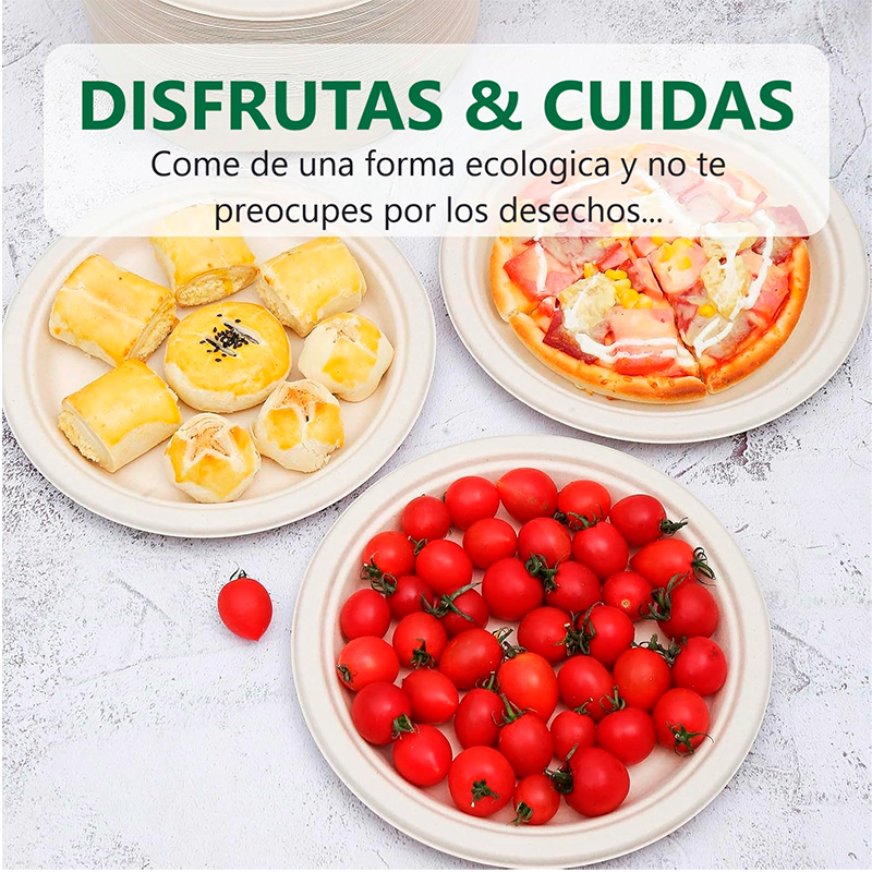 50 Platos Desechables De Papel Compostables Biodegradables Blanco