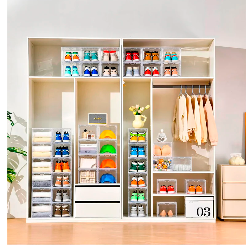 Caja Organizador de Zapatos Zapatera Apilable Cubo Para Calzado Apertura Frontal 1und