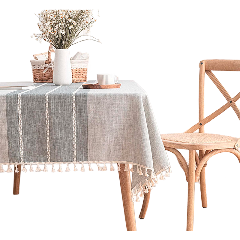 Mantel Rectangular Mantel De Mesa Borla Algodón 100x160cm Gris Rayas