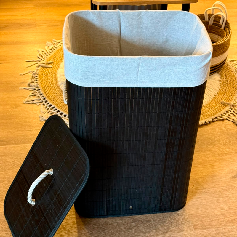 Canasto Cesto Ropa Sucia Pleglable Look Bambu Grande Tapa Im