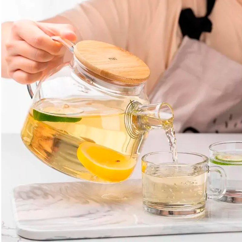Tetera Vidrio Con Tapa De Bambú Infusión Té