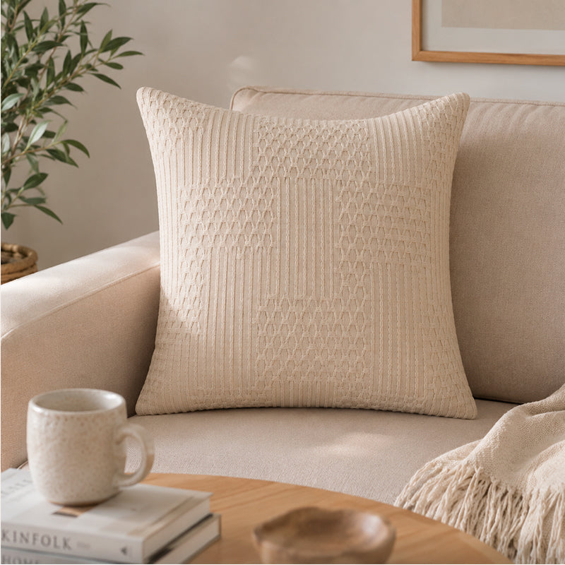 Funda De Cojin Boho Tejida Funda De Almohada De Sofa 45x45cm Blanco