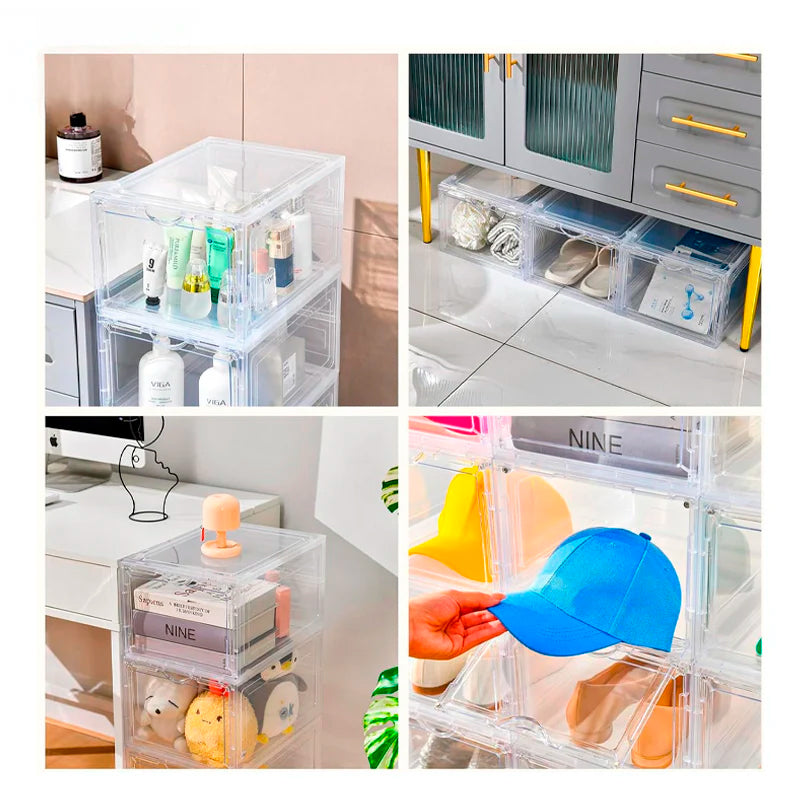 Caja Organizador de Zapatos Zapatera Apilable Cubo Para Calzado Apertura Frontal 1und