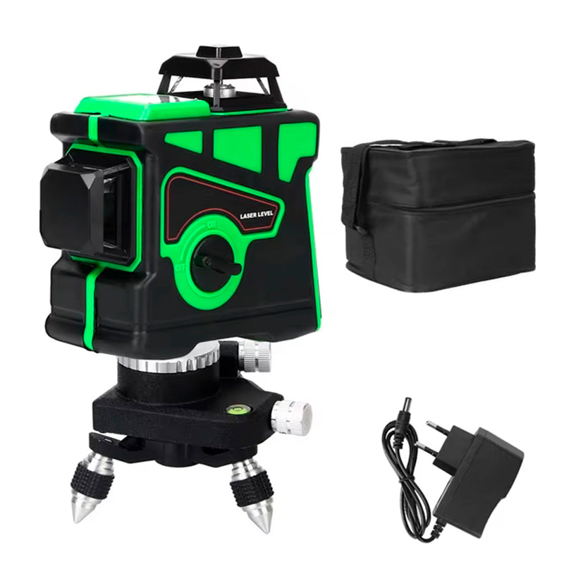 Nivel Laser Profesional 12 Líneas + Maletín + Trípode Color Verde Wakeshome