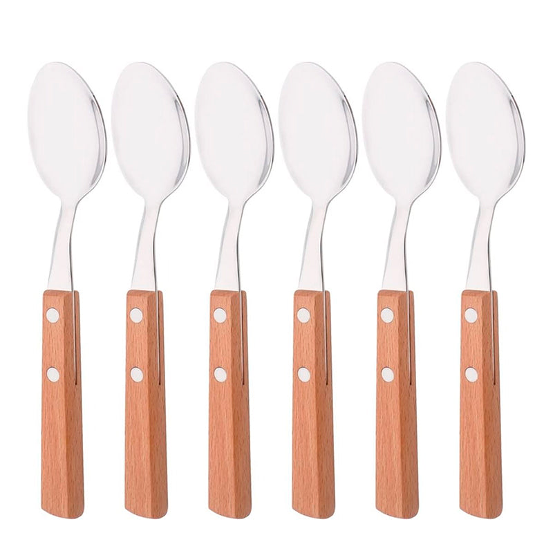 Set De Cubiertos Para Asado 6 Pieza Cuchilleria Mango Madera Cucharas Tenedor