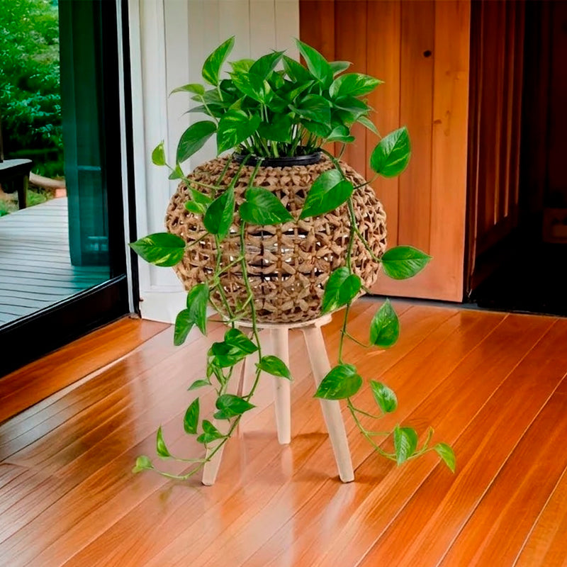 Macetero Ubud de Yute Natural con Base de Madera Porta Macetas